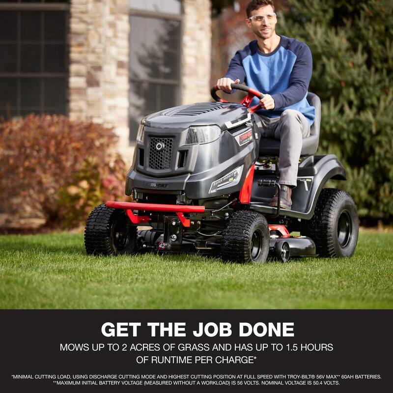 Troy-Bilt XP 42 in. 56-Volt MAX 60 Ah Battery Lithium-Ion Electric Drive Cordless Riding Lawn Tractor - Super Bronco 42E XP