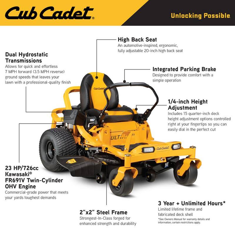 Cub Cadet Ultima ZT1 50 in. Fabricated Deck 23HP V-Twin Kawasaki FR Series Engine Dual Hydro Drive Gas Zero Turn Riding Lawn Mower - Ultima ZT1-50