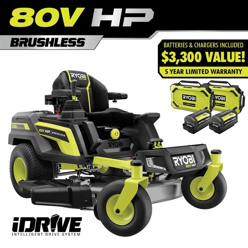 RYOBI 80V HP Brushless 42 in. Battery Electric Cordless Zero Turn Riding Mower (2) 80V Batteries (2) 40V Batteries and Charger - RYRM8021