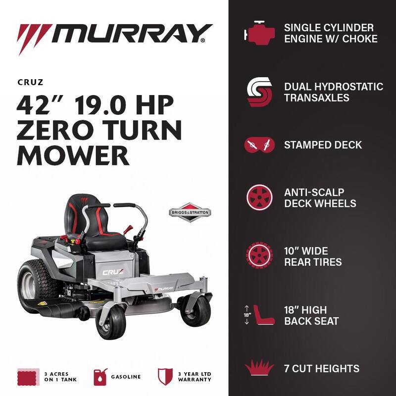 Murray Cruz 42 in. 19.0 HP 540cc EX1900 Series Briggs and Stratton Engine Dual Hydrostatic Drive Gas Zero Turn Mower - MYZ4219000