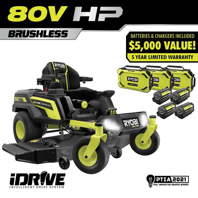 RYOBI 80V HP Brushless 54 in. Battery Electric Cordless Zero Turn Riding Mower (3) 80V Batteries (4) 40V Batteries and Charger - RYRM8034