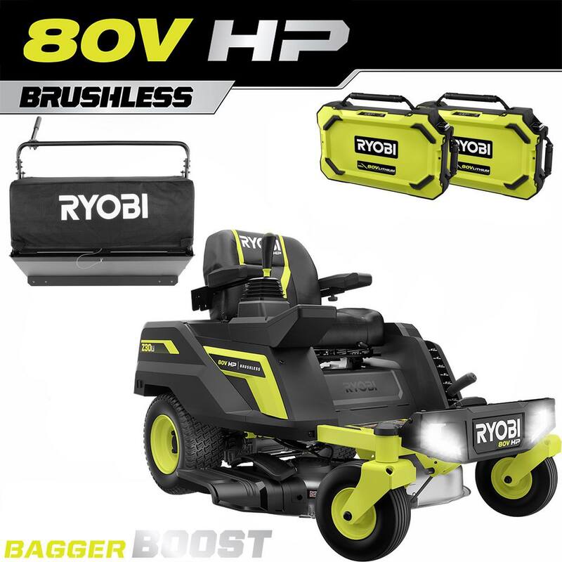 RYOBI 80V HP Brushless 30 in. Battery Electric Cordless Zero Turn Mower with (2) 80V 10 Ah Batteries, Charger, Bagger w/Boost - RYRM8010-2A