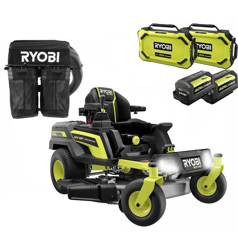 RYOBI 80V HP Brushless 42 in. Battery Electric Cordless Zero Turn Mower with Bagger with Boost, 80V and 40V Batteries - RYRM8021-2A
