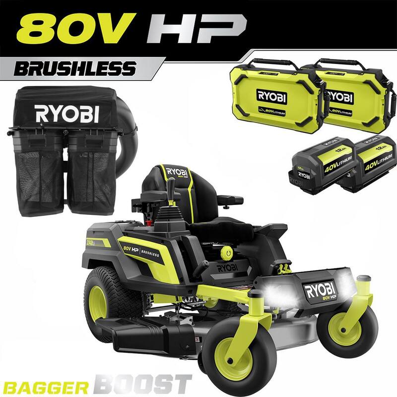 RYOBI 80V HP Brushless 42 in. Battery Electric Cordless Zero Turn Mower with Bagger with Boost, 80V and 40V Batteries - RYRM8021-2A