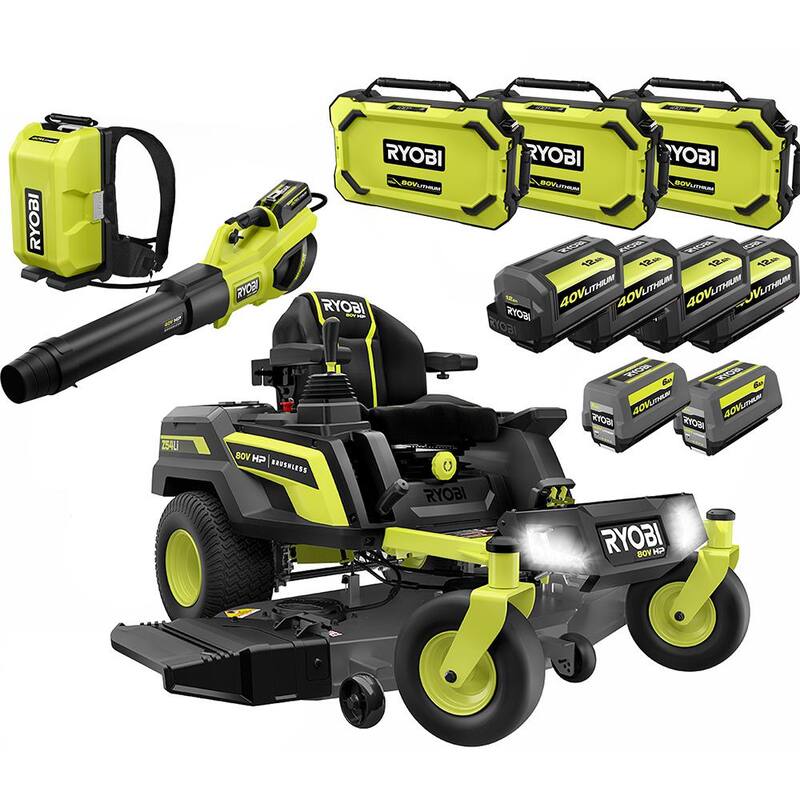 RYOBI 54 in. 80-Volt HP Brushless Battery Electric Cordless Zero Turn Mower, Blower, Backpack Battery - Batteries and Chargers - RYRM8034-2X
