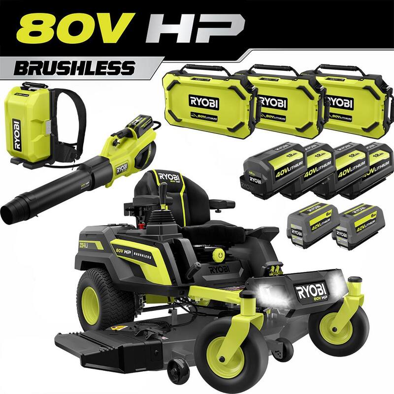 RYOBI 54 in. 80-Volt HP Brushless Battery Electric Cordless Zero Turn Mower, Blower, Backpack Battery - Batteries and Chargers - RYRM8034-2X