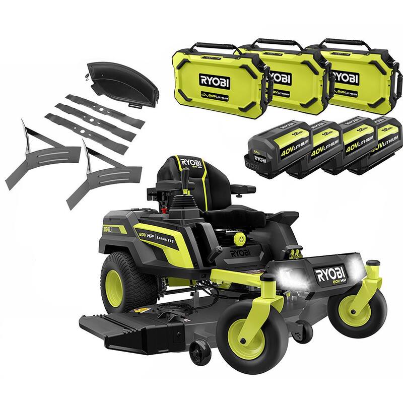 RYOBI 80V HP Brushless 54 in. Battery Electric Cordless Zero Turn Mower & Mulch Kit - 80V Batteries, 40V Batteries - RYRM8034-MK