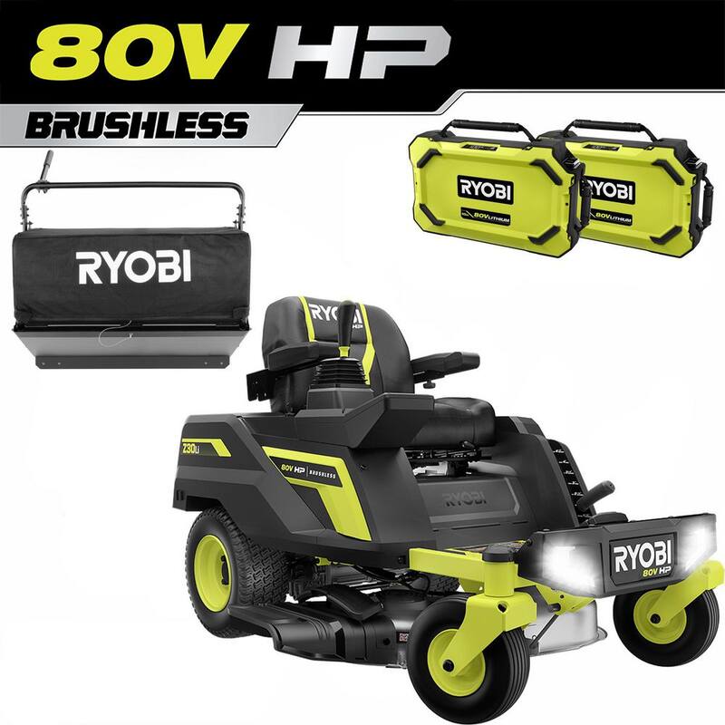 RYOBI 80V HP Brushless 30 in. Battery Electric Cordless Zero Turn Mower with Bagger, (2) 80V 10 Ah Batteries, Charger - RYRM8010-1A