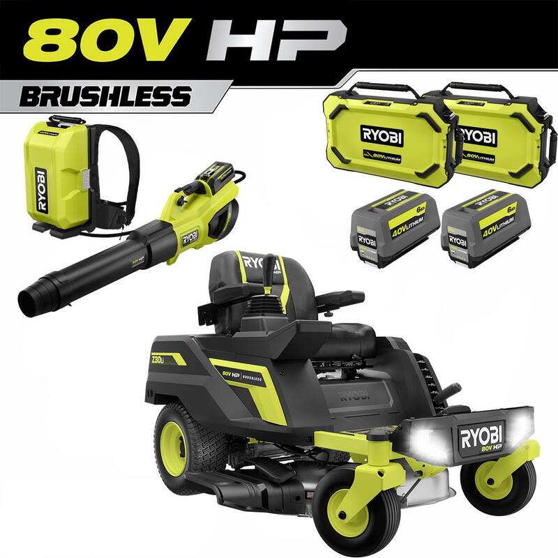 RYOBI 30 in. 80-Volt HP Brushless Battery Electric Cordless Zero Turn Mower, Blower, Backpack Battery - Batteries and Chargers - RYRM8010-2X