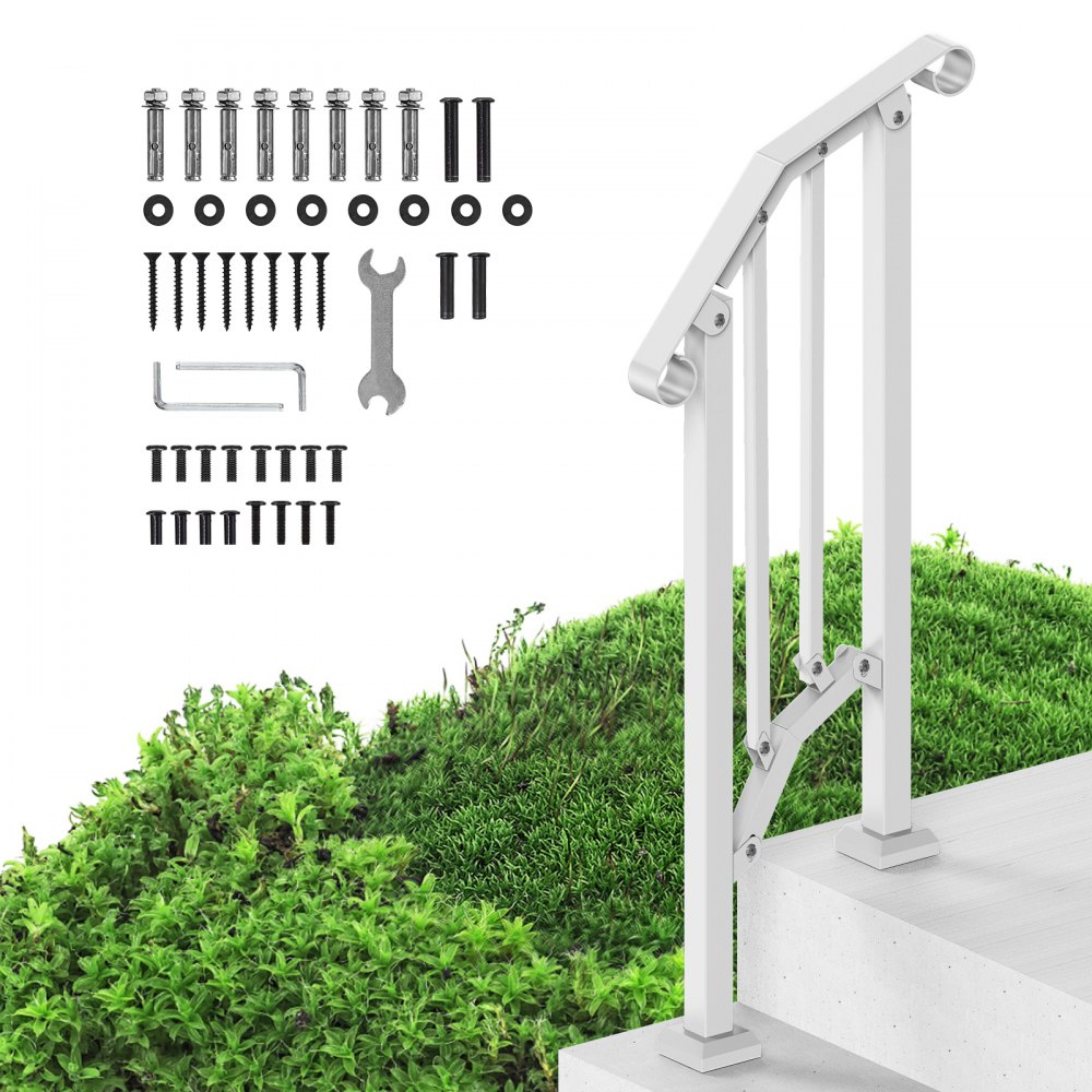 VEVOR 1-2 Step Handrails for Outdoor for Seniors Porch Deck Retro Arch White - BPXGMDZLSLZFKGS2YV0