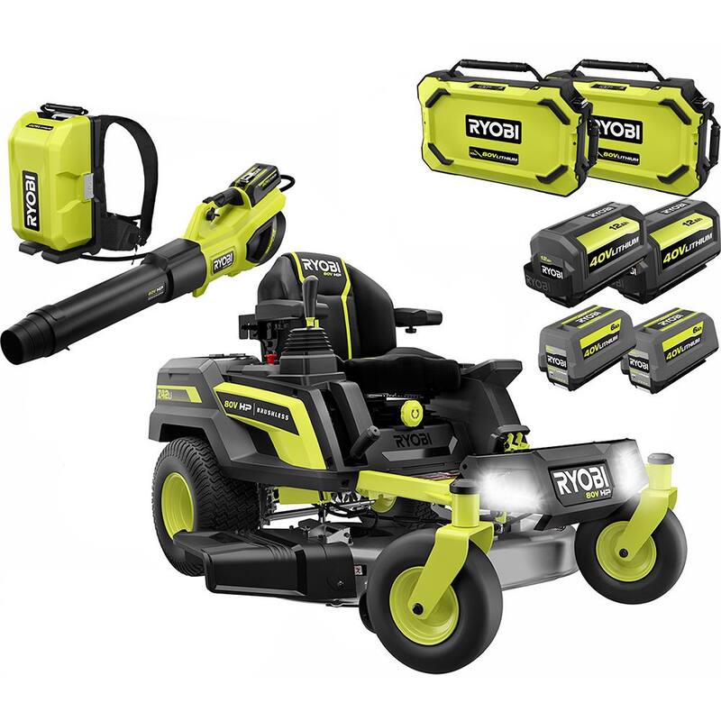 RYOBI 42 in. 80-Volt HP Brushless Battery Electric Cordless Zero Turn Mower, Blower, Backpack Battery - Batteries and Chargers - RYRM8021-2X