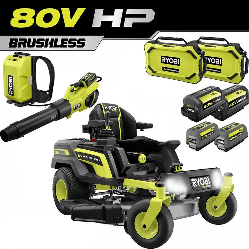 RYOBI 42 in. 80-Volt HP Brushless Battery Electric Cordless Zero Turn Mower, Blower, Backpack Battery - Batteries and Chargers - RYRM8021-2X