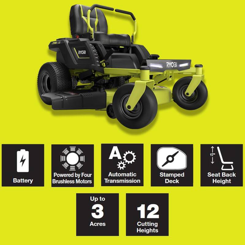 RYOBI 42 in. 100 Ah Battery Electric Riding Zero Turn Mower - RY48ZTR100