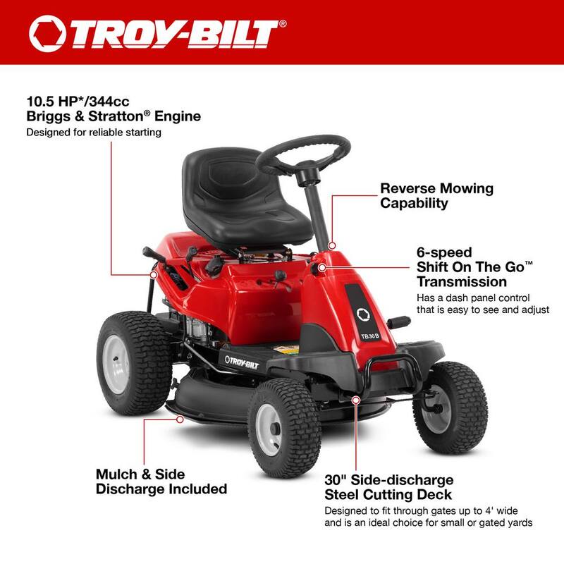 Troy-Bilt 30 in. 10.5 HP Briggs and Stratton Engine 6-Speed Manual Drive Gas Rear Engine Riding Mower with Mulch Kit Included - TB30B