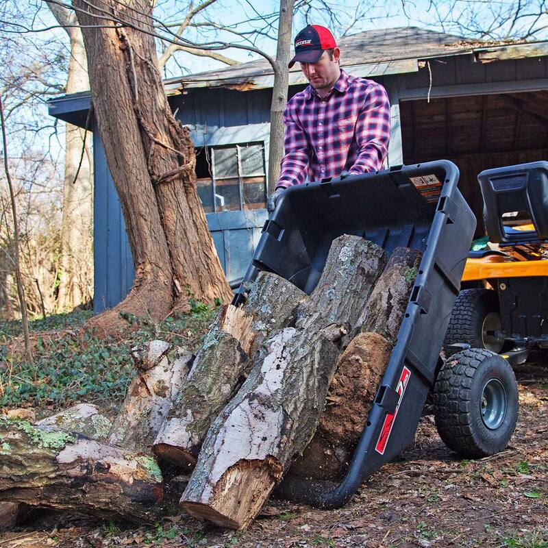 Brinly-Hardy 650 lb. 10 cu. ft. Tow-Behind Lawn Mower Trailer Dump Cart with Compression-Molded Bed for Lawn Tractors and ZTR Mowers - PCT-101BH