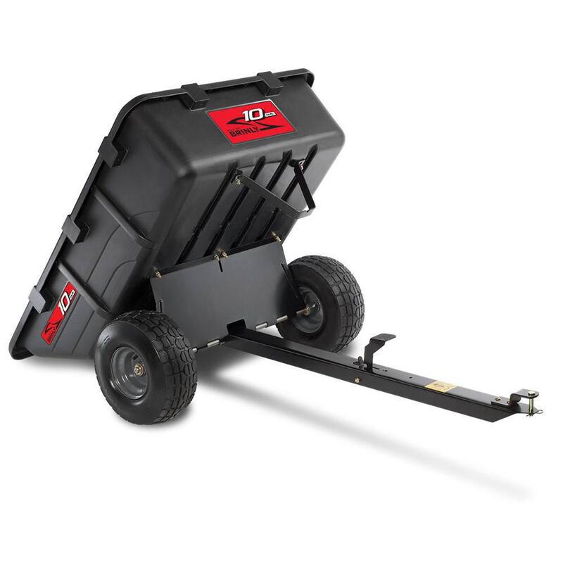 Brinly-Hardy 650 lb. 10 cu. ft. Tow-Behind Lawn Mower Trailer Dump Cart with Compression-Molded Bed for Lawn Tractors and ZTR Mowers - PCT-101BH