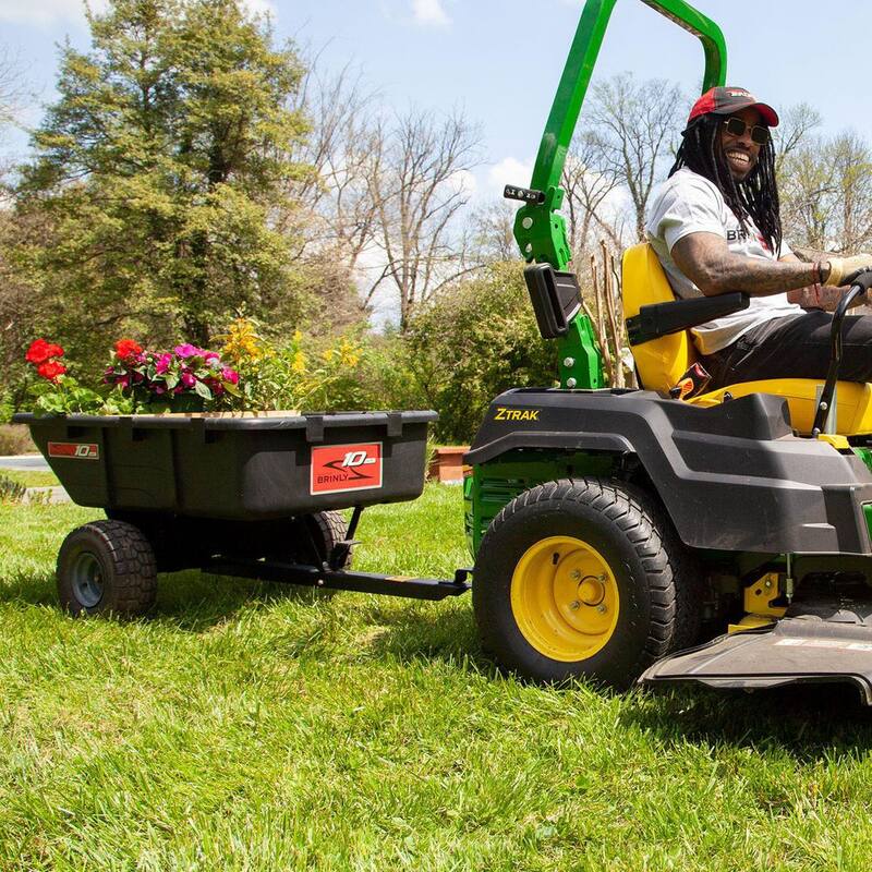 Brinly-Hardy 650 lb. 10 cu. ft. Tow-Behind Lawn Mower Trailer Dump Cart with Compression-Molded Bed for Lawn Tractors and ZTR Mowers - PCT-101BH
