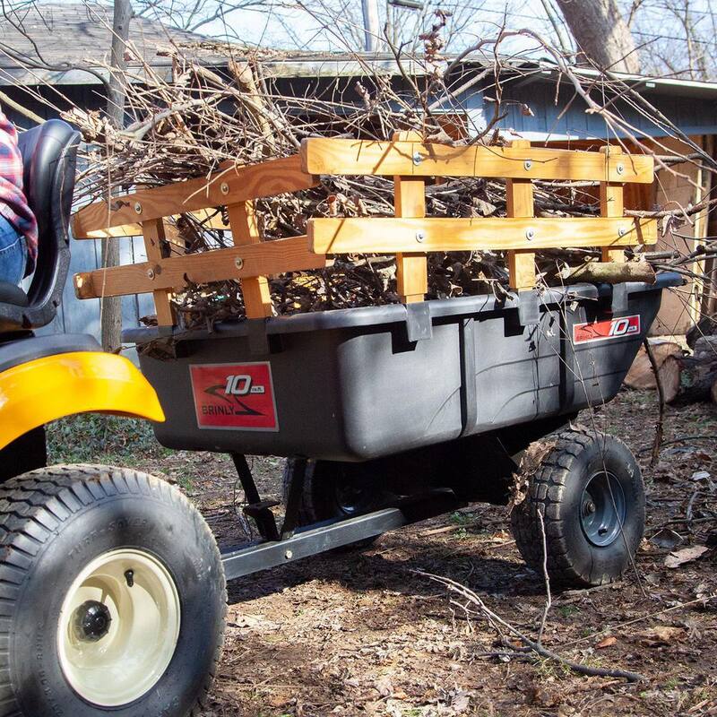 Brinly-Hardy 650 lb. 10 cu. ft. Tow-Behind Lawn Mower Trailer Dump Cart with Compression-Molded Bed for Lawn Tractors and ZTR Mowers - PCT-101BH