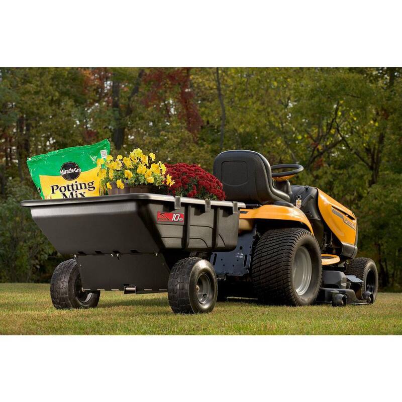 Brinly-Hardy 650 lb. 10 cu. ft. Tow-Behind Lawn Mower Trailer Dump Cart with Compression-Molded Bed for Lawn Tractors and ZTR Mowers - PCT-101BH
