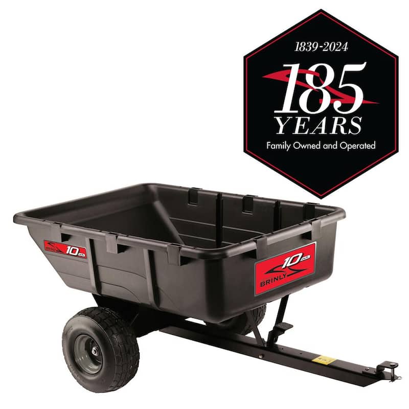 Brinly-Hardy 650 lb. 10 cu. ft. Tow-Behind Lawn Mower Trailer Dump Cart with Compression-Molded Bed for Lawn Tractors and ZTR Mowers - PCT-101BH