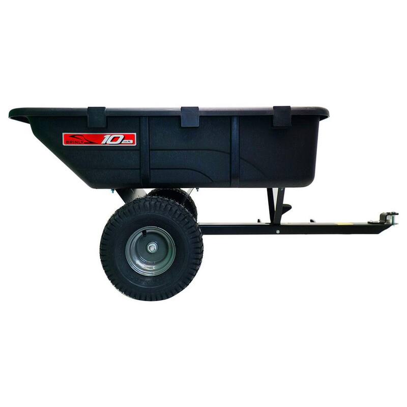 Brinly-Hardy 650 lb. 10 cu. ft. Tow-Behind Lawn Mower Trailer Dump Cart with Compression-Molded Bed for Lawn Tractors and ZTR Mowers - PCT-101BH