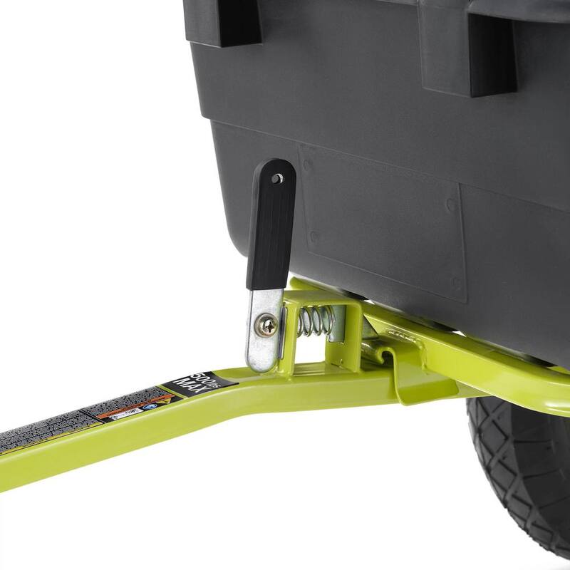 RYOBI 500 lb. 7.5 cu. ft. Tow-Behind Utility Dump Cart with Universal Hitch for Riding Mower, Lawn Tractor & Zero Turn Mower - ACRM025