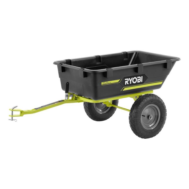 RYOBI 500 lb. 7.5 cu. ft. Tow-Behind Utility Dump Cart with Universal Hitch for Riding Mower, Lawn Tractor & Zero Turn Mower - ACRM025
