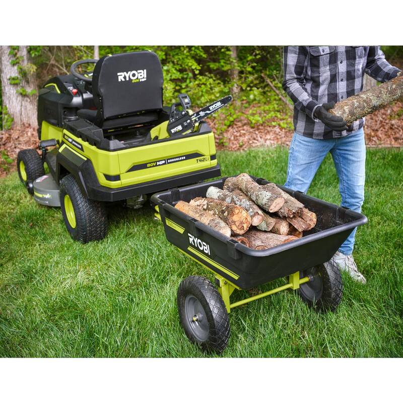 RYOBI 500 lb. 7.5 cu. ft. Tow-Behind Utility Dump Cart with Universal Hitch for Riding Mower, Lawn Tractor & Zero Turn Mower - ACRM025