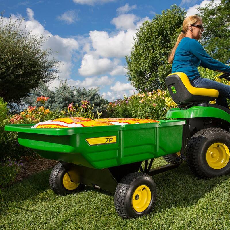 John Deere 450 lb. 7 cu. ft. Tow Behind Poly Utility Cart Dump Trailer with Universal Hitch - LP21935