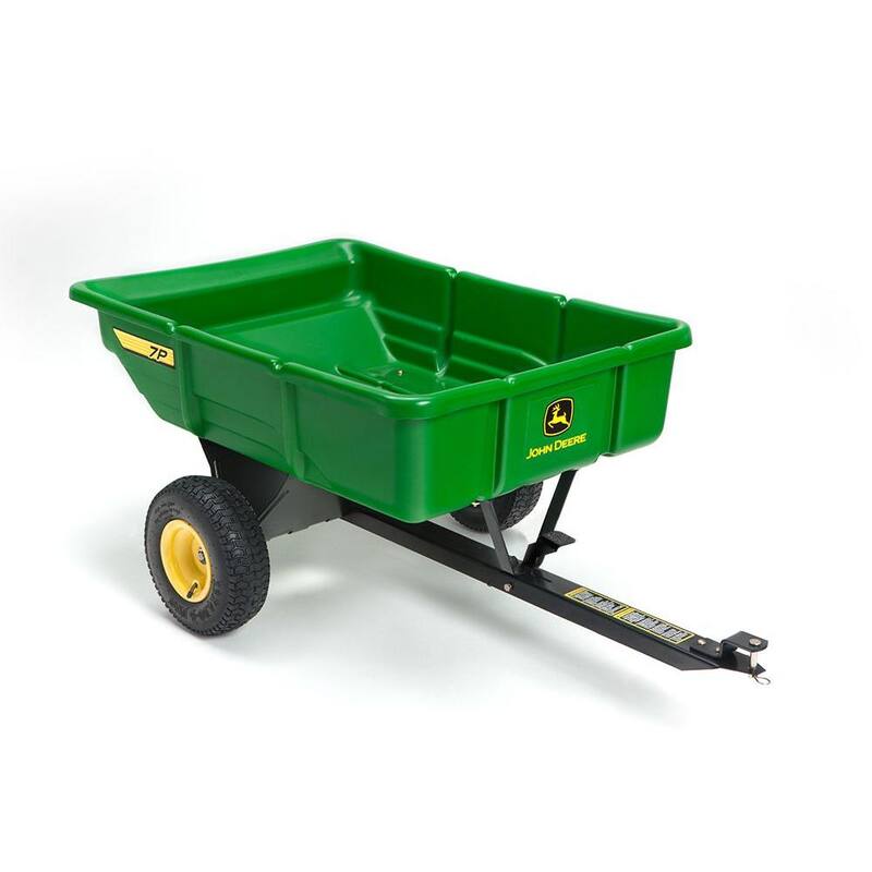 John Deere 450 lb. 7 cu. ft. Tow Behind Poly Utility Cart Dump Trailer with Universal Hitch - LP21935