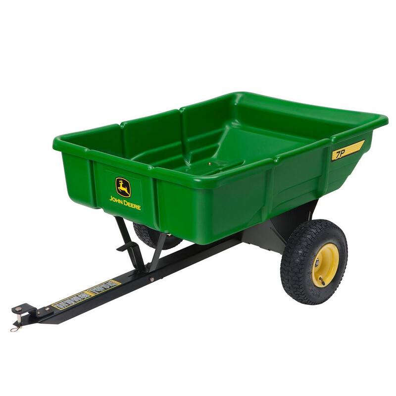 John Deere 450 lb. 7 cu. ft. Tow Behind Poly Utility Cart Dump Trailer with Universal Hitch - LP21935
