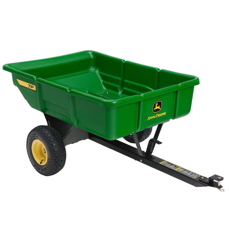 John Deere 450 lb. 7 cu. ft. Tow Behind Poly Utility Cart Dump Trailer with Universal Hitch - LP21935