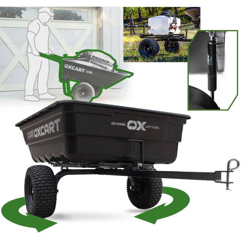 OXCART PRO-Grade Stockman 15 cu ft. - 17 cu ft. Lift-Assist and Swivel Dump Cart w 4PLY Run-Flat Tires - GTMXH3L24PRF