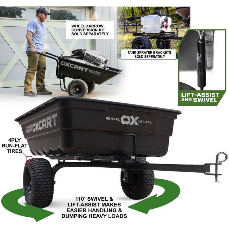 OXCART PRO-Grade Stockman 15 cu ft. - 17 cu ft. Lift-Assist and Swivel Dump Cart w 4PLY Run-Flat Tires - GTMXH3L24PRF