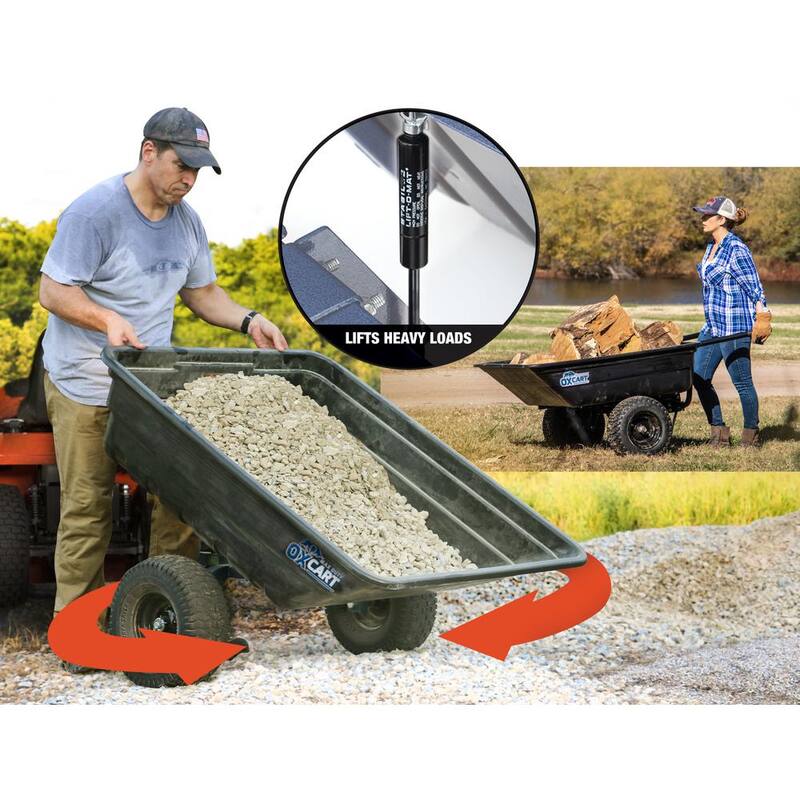 OXCART PRO-Grade Stockman 15 cu ft. - 17 cu ft. Lift-Assist and Swivel Dump Cart w 4PLY Run-Flat Tires - GTMXH3L24PRF