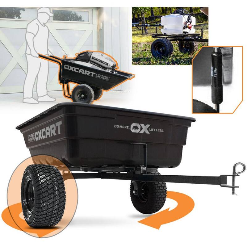 OXCART Stockman 15 cu. ft. - 17 cu. ft. Lift-Assist and Swivel ATV Dump Cart with ZTR-Grade OTR Tires - GTMZ208194POTR