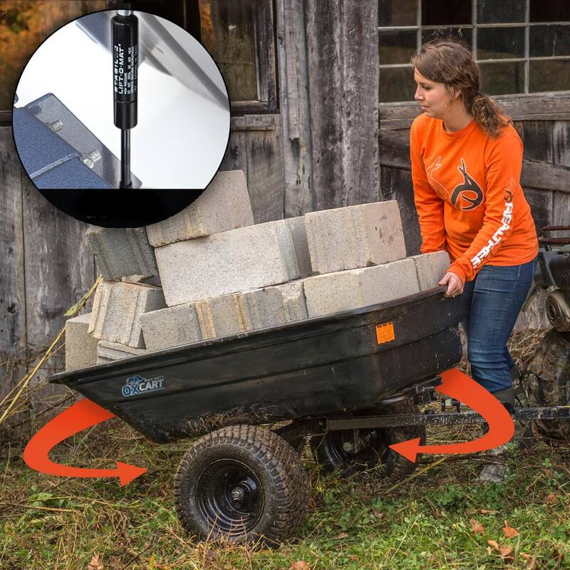OXCART Stockman 15 cu. ft. - 17 cu. ft. Lift-Assist and Swivel ATV Dump Cart with ZTR-Grade OTR Tires - GTMZ208194POTR