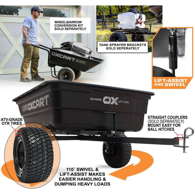 OXCART Stockman 15 cu. ft. - 17 cu. ft. Lift-Assist and Swivel ATV Dump Cart with ZTR-Grade OTR Tires - GTMZ208194POTR