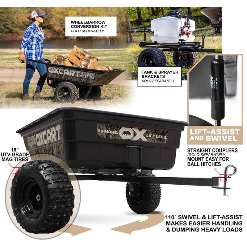 OXCART ATV-Grade Pursuit Ambush 15 cu. ft. to 17 cu ft. Lift-Assist and Swivel Dump Cart w Terrain MAG Tires - GTMXC3L218U