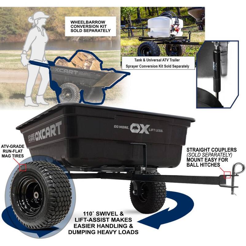 OXCART PRO-ATV Stockman 15 cu. ft. To 17 cu. ft. Lift-Assist and Swivel Dump Cart w Run-Flat ZTR MAG Tires - GTMXH3L116ARF