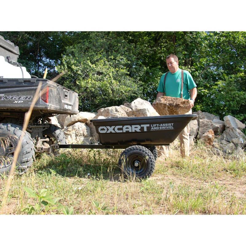 OXCART Stockman 15 cu. ft. to 17 cu. ft. Lift-Assist and Swivel Dump Cart with 18 in. ATV-Grade Run-Flat Tires - GTMXH3L218U