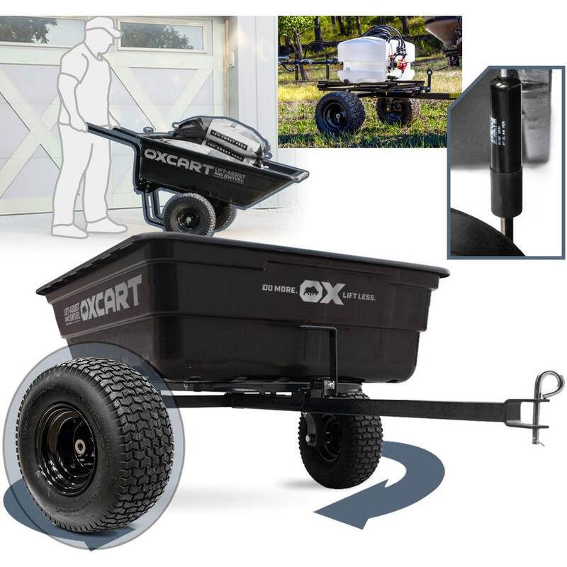 OXCART Stockman 15 cu. ft. to 17 cu. ft. Lift-Assist and Swivel Dump Cart with 18 in. ATV-Grade Run-Flat Tires - GTMXH3L218U