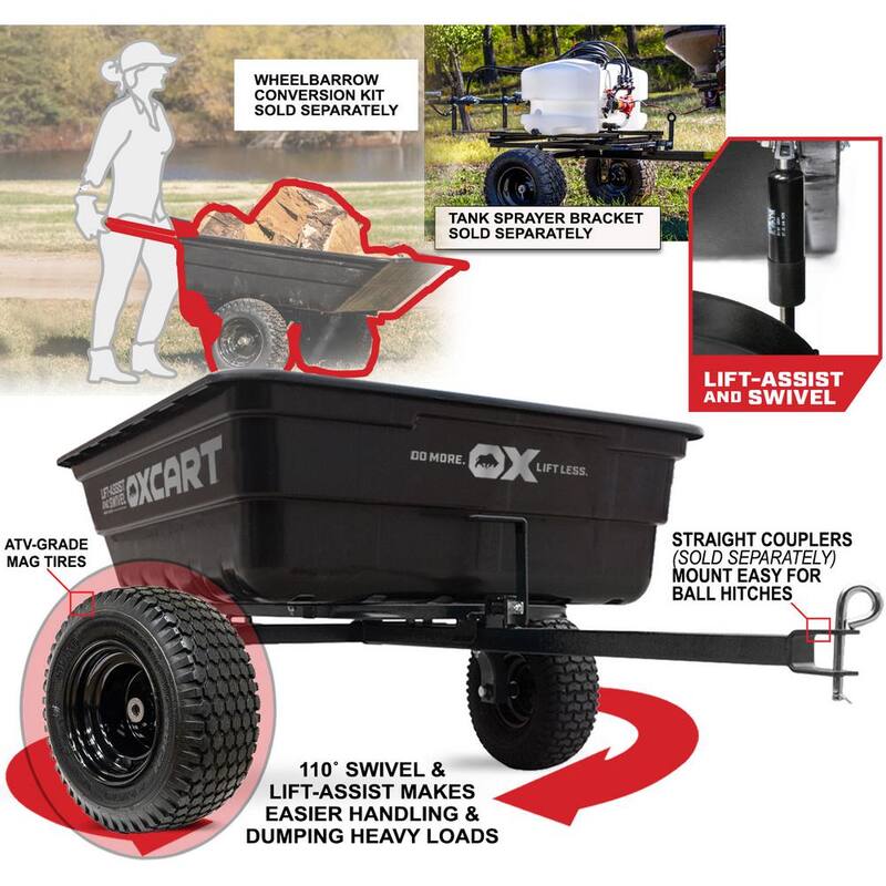 OXCART Stockman 15 cu. ft. -17 cu. ft. Lift-Assist and Swivel Dump Cart w ATV-Grade MAG Tires - GTMXH3L116A