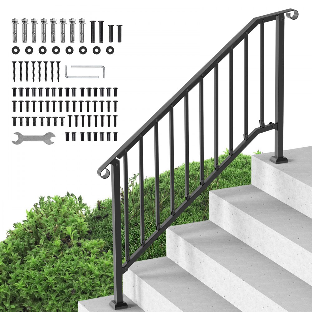 VEVOR 5-6 Step Handrails for Outdoor for Seniors Porch Deck Black Retro Arch - BPXGMDZLSLZFDP9MRV0