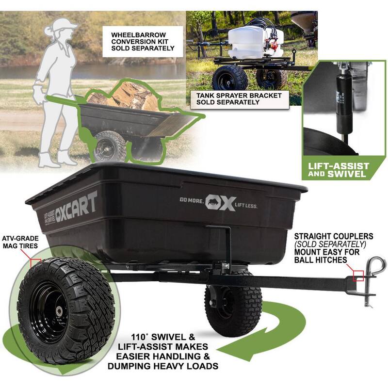 OXCART Stockman 15 cu.- 17 cu. Ft. Lift-Assist and Swivel Dump Cartw ATV-Grade Super MAG Tires - GTMXH3L216SA