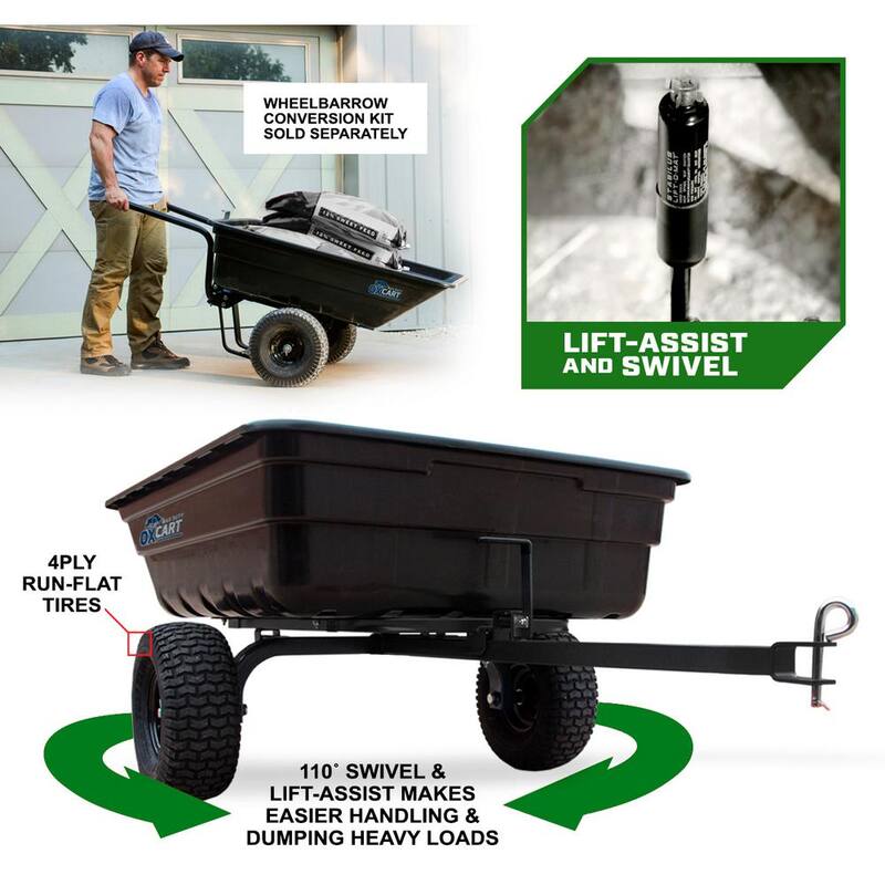OXCART Green Thumb 12 cu. ft. Lift-Assist and Swivel Dump Cart w 4PLY Run-Flat Tires - GTMXH3L14PRF