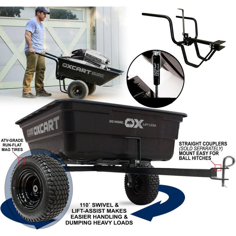 OXCART PRO-ATV Stockman 15-17 cu. ft. Lift-Assist and Swivel Dump Cart w Run-Flat MAG Tires and Wheelbarrow Conversion Combo - GTMXH3L116ARFWB