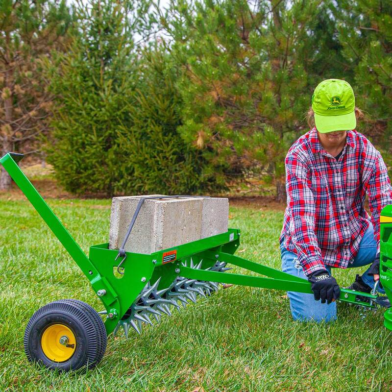 John Deere 40 in. Tow-Behind Spike Aerator with Transport Wheels and Weight Tray - SAT-400JD