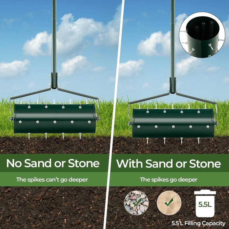 ANGELES HOME 18 in. Manual Lawn Aerator with Detachable Handle and Tine Spikes - 41GT8CK29GN