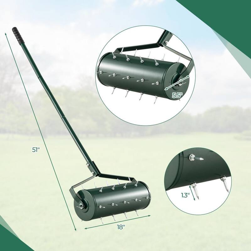 ANGELES HOME 18 in. Manual Lawn Aerator with Detachable Handle and Tine Spikes - 41GT8CK29GN